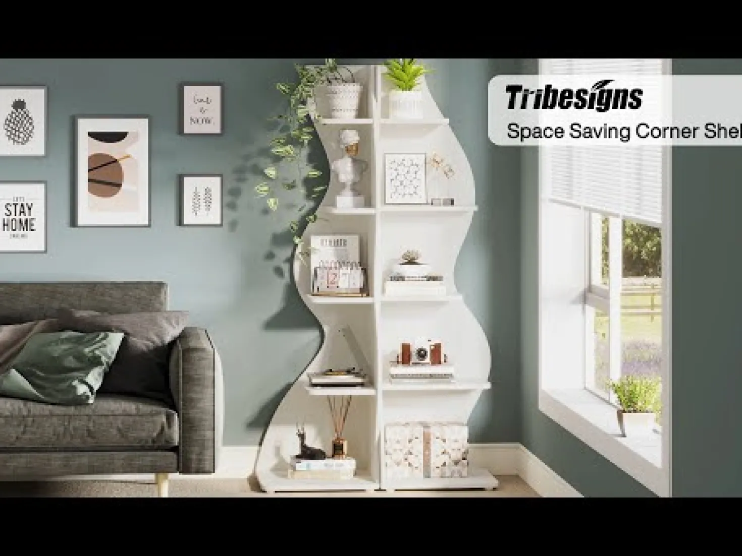 Tribesigns Wavy Corner Shelf, Modern 5-Tier Curved Bookshelf for Small Spaces