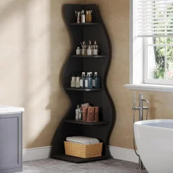 Tribesigns Wavy Corner Shelf, Modern 5-Tier Curved Bookshelf for Small Spaces