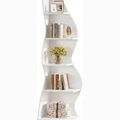 Tribesigns Wavy Corner Shelf, Modern 5-Tier Curved Bookshelf for Small Spaces