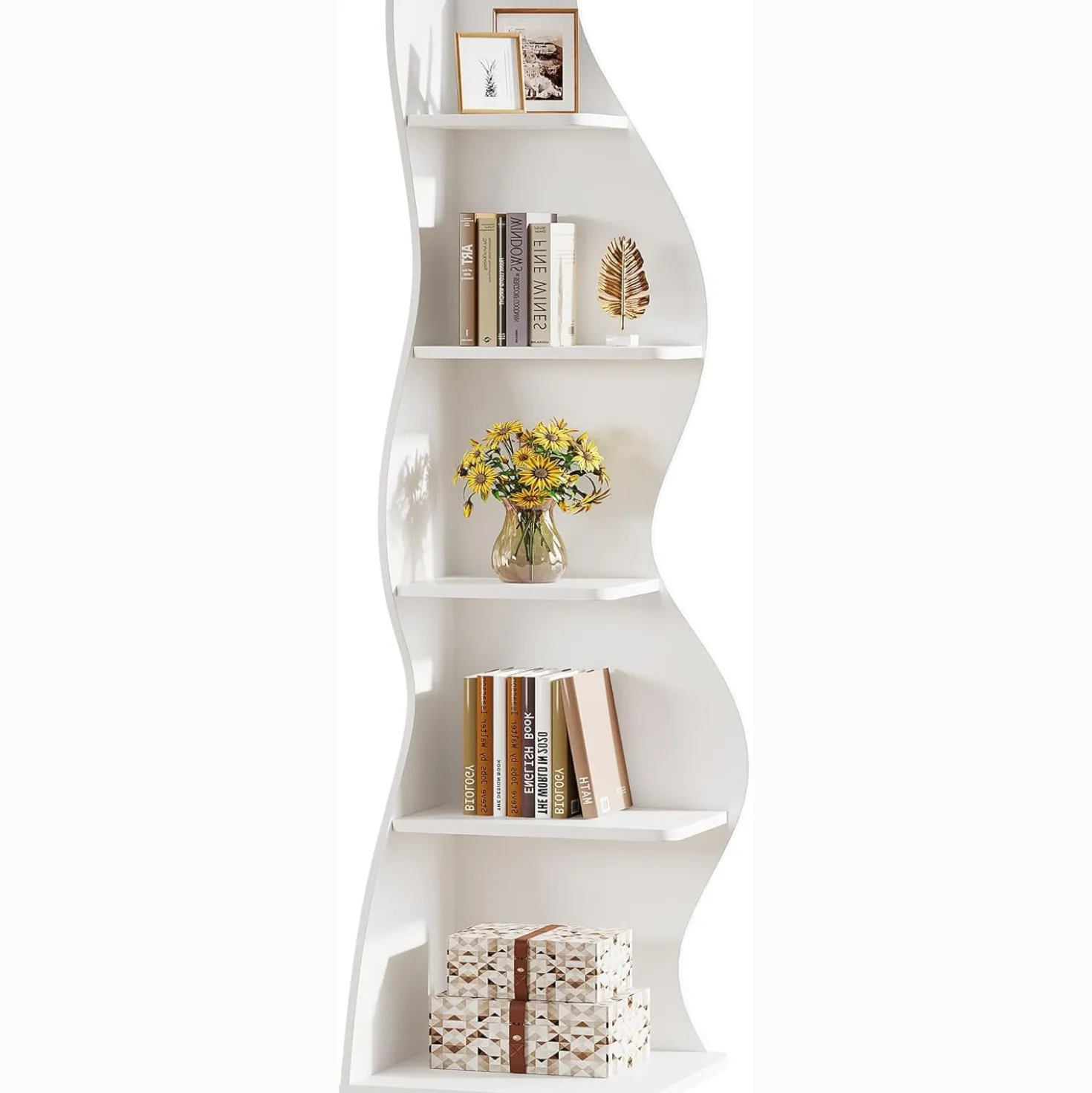 Tribesigns Wavy Corner Shelf, Modern 5-Tier Curved Bookshelf for Small Spaces
