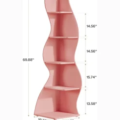 Tribesigns Wavy Corner Shelf, Modern 5-Tier Curved Bookshelf for Small Spaces