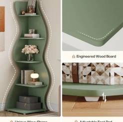 Tribesigns Wavy Corner Shelf, Modern 5-Tier Curved Bookshelf for Small Spaces