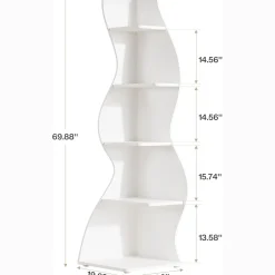 Tribesigns Wavy Corner Shelf, Modern 5-Tier Curved Bookshelf for Small Spaces