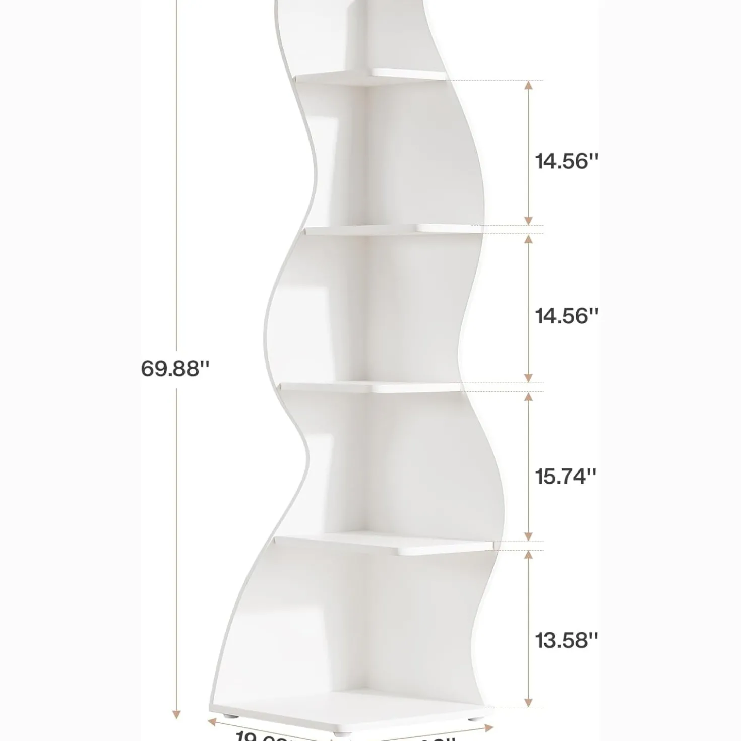 Tribesigns Wavy Corner Shelf, Modern 5-Tier Curved Bookshelf for Small Spaces