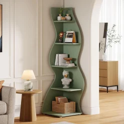 Tribesigns Wavy Corner Shelf, Modern 5-Tier Curved Bookshelf for Small Spaces