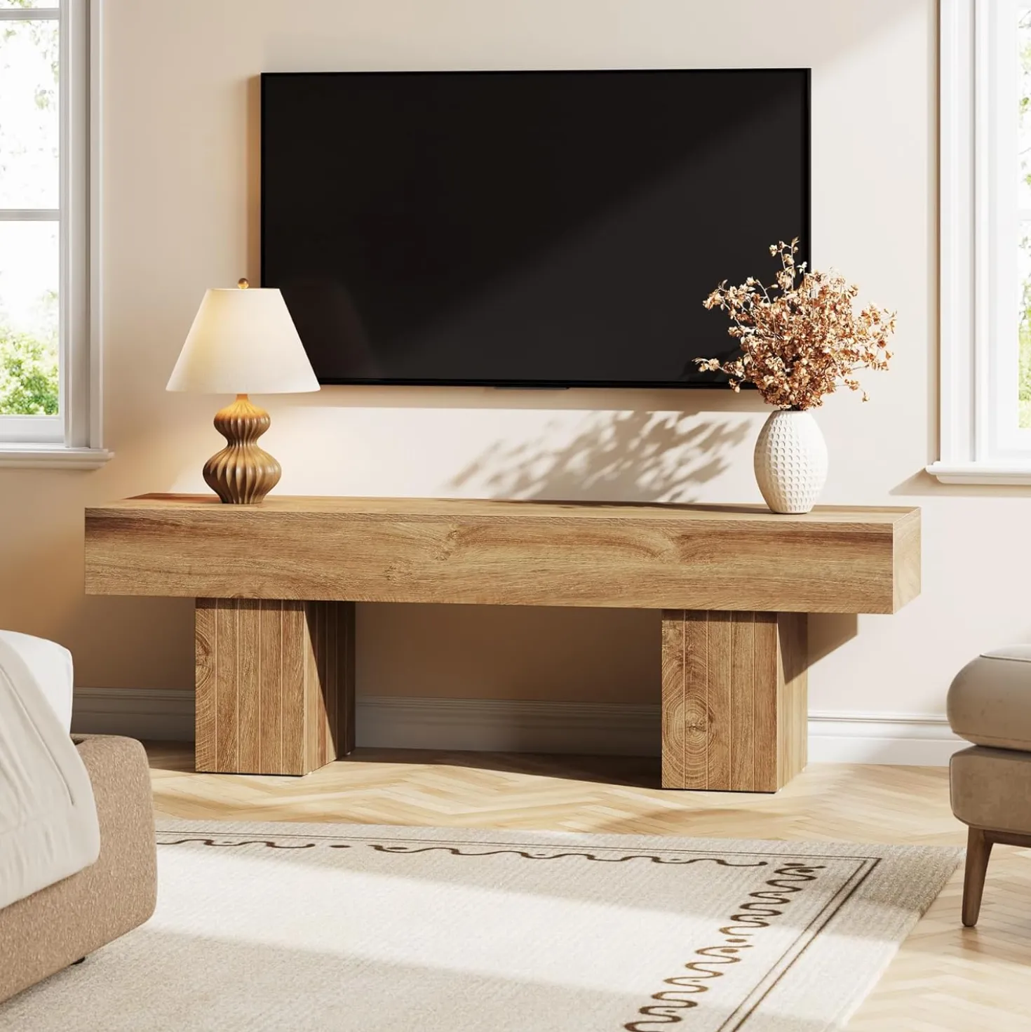 TV Stand for 55 Inch TV, Farmhouse Entertainment Center TV Console for Living Room