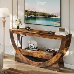 TV Stand for 55-75" TV, Entertainment Center with Open Storage Shelves