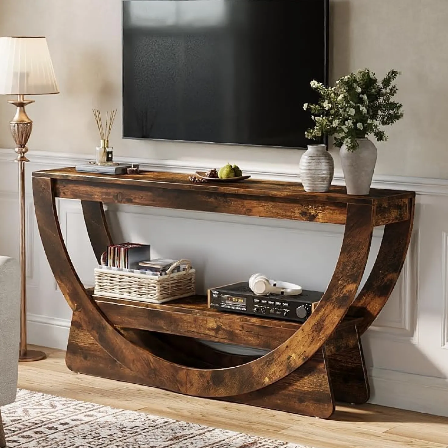TV Stand for 55-75" TV, Entertainment Center with Open Storage Shelves