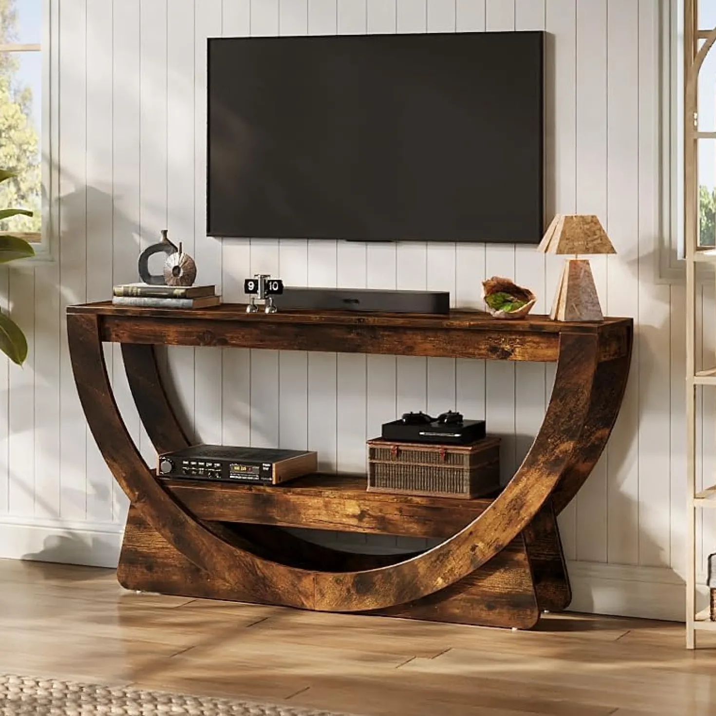 TV Stand for 55-75" TV, Entertainment Center with Open Storage Shelves