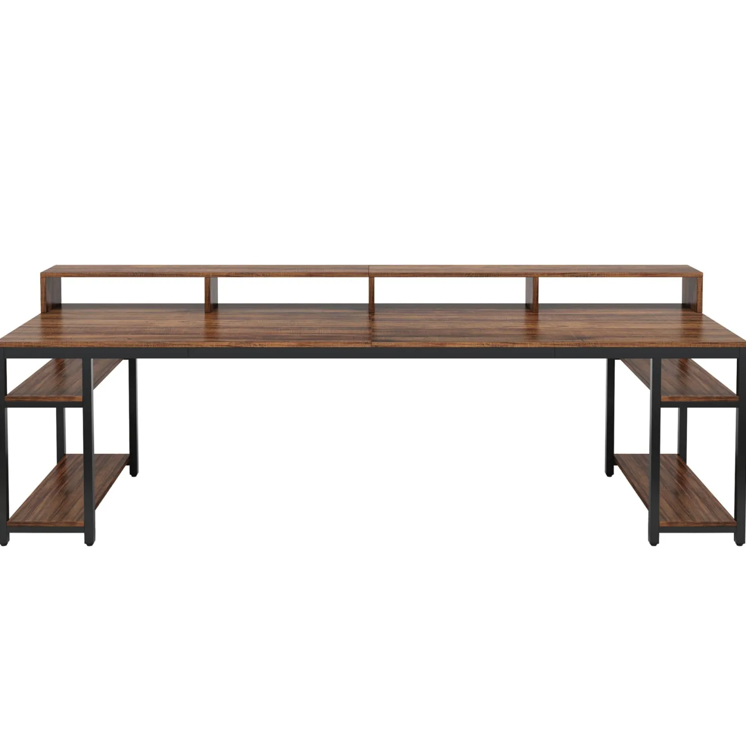 Two Person Desk, 78.7" Computer Desk With Monitor Stand and 4 Open Shelf