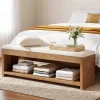Upholstered End of Bed Bench, 55" Wooden Storage Bench with Shoe Rack