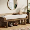 Upholstered Entryway Bench, Shoe Bench End of Bed Footstool with Solid Wood Legs