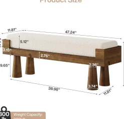 Upholstered Entryway Bench, Shoe Bench End of Bed Footstool with Solid Wood Legs