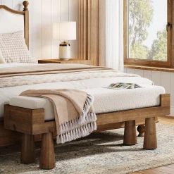Upholstered Entryway Bench, Shoe Bench End of Bed Footstool with Solid Wood Legs