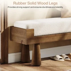 Upholstered Entryway Bench, Shoe Bench End of Bed Footstool with Solid Wood Legs