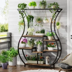 Vase-Shaped Plant Stand, 6-Tier Plant Display Rack with 10 Hanging Hooks