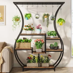 Vase-Shaped Plant Stand, 6-Tier Plant Display Rack with 10 Hanging Hooks