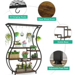 Vase-Shaped Plant Stand, 6-Tier Plant Display Rack with 10 Hanging Hooks