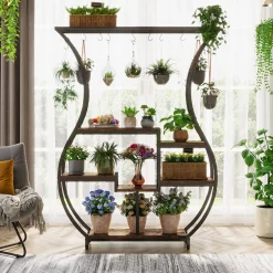 Vase-Shaped Plant Stand, 6-Tier Plant Display Rack with 10 Hanging Hooks