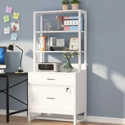 Vertical File Cabinet, 2 Drawers Filing Cabinet with Open Shelves