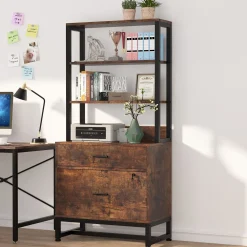 Vertical File Cabinet, 2 Drawers Filing Cabinet with Open Shelves