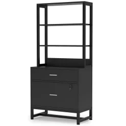 Vertical File Cabinet, 2 Drawers Filing Cabinet with Open Shelves
