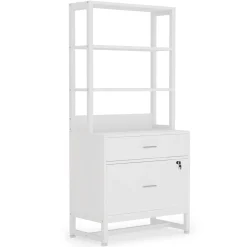 Vertical File Cabinet, 2 Drawers Filing Cabinet with Open Shelves