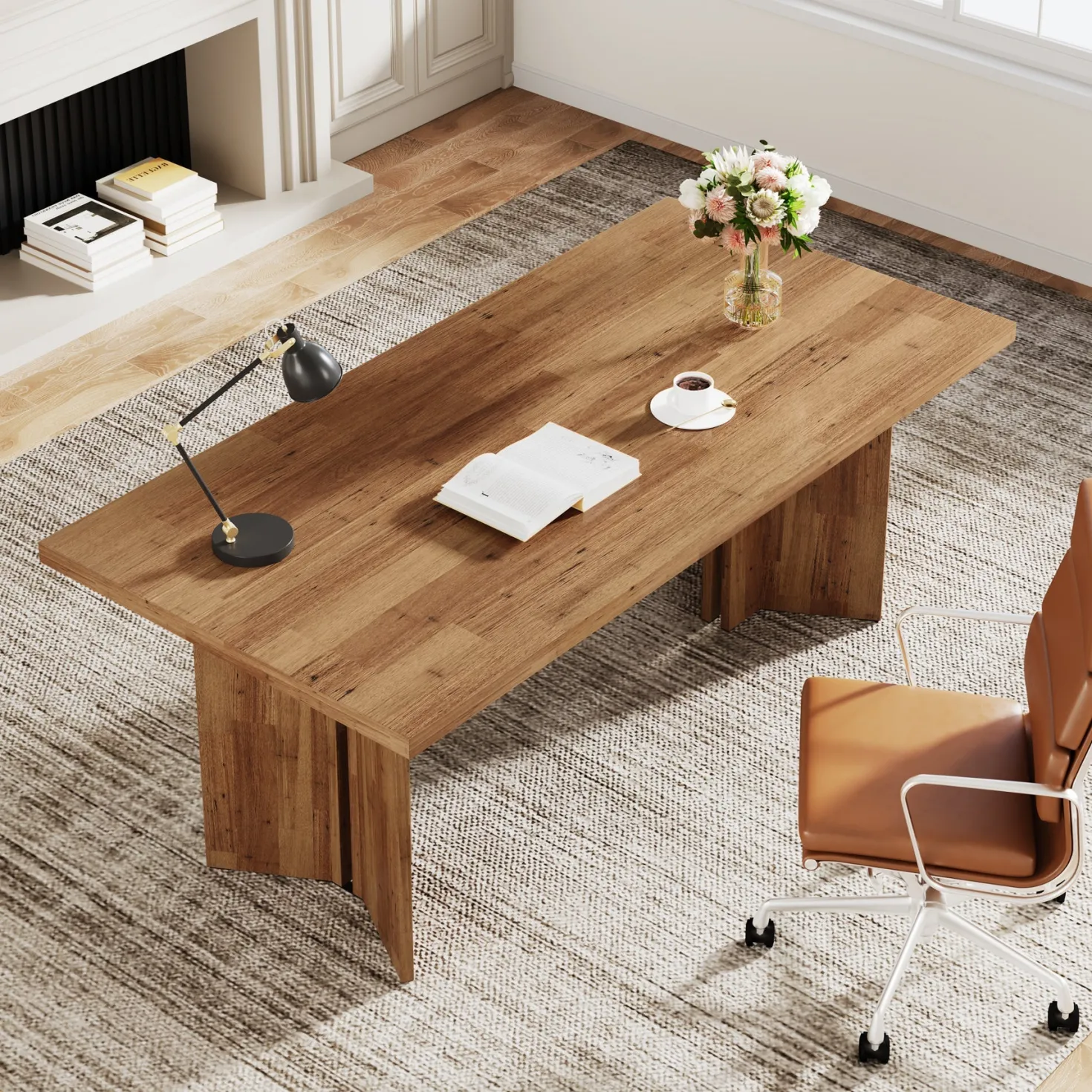 Vintage Executive Desk, 63" Farmhouse Computer Desk Conference Table