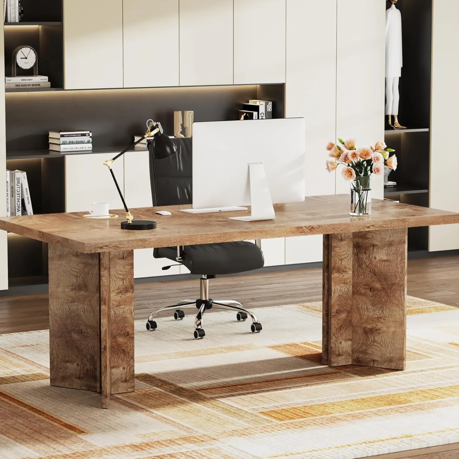 Vintage Executive Desk, 63" Farmhouse Computer Desk Conference Table