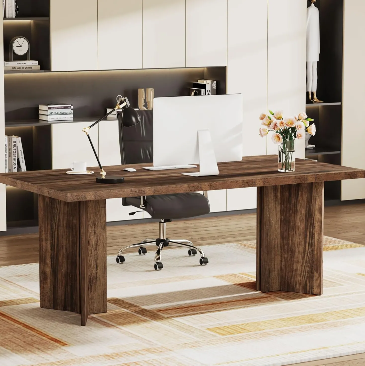 Vintage Executive Desk, 63" Farmhouse Computer Desk Conference Table