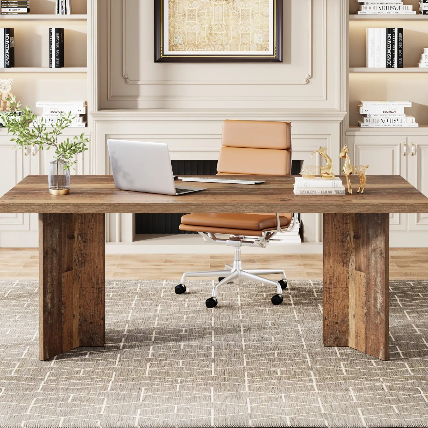 Vintage Executive Desk, 63" Farmhouse Computer Desk Conference Table