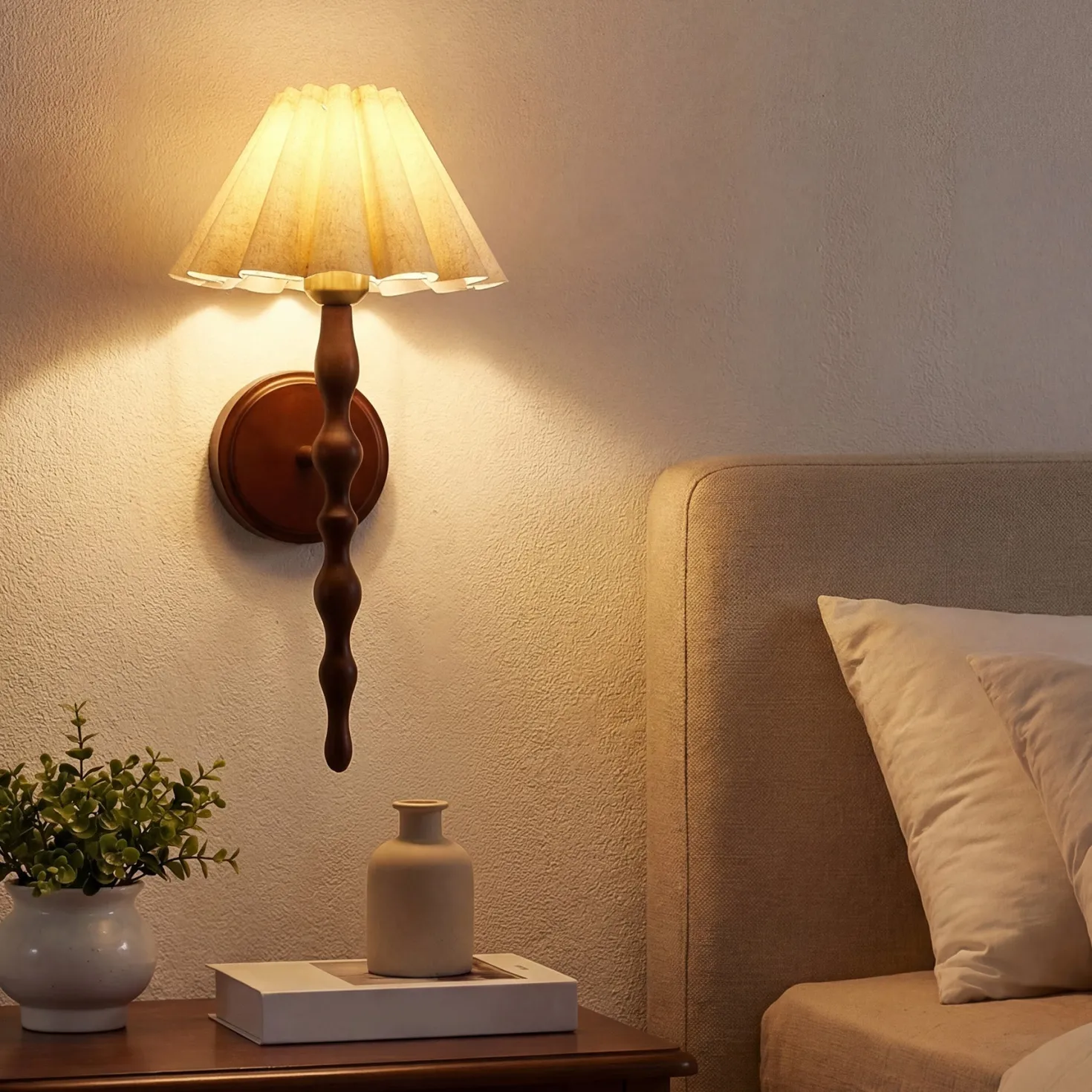 Vintage Wall Sconce, 19.7" 1-Light Wall Lamp with Faux Wood Metal Arm