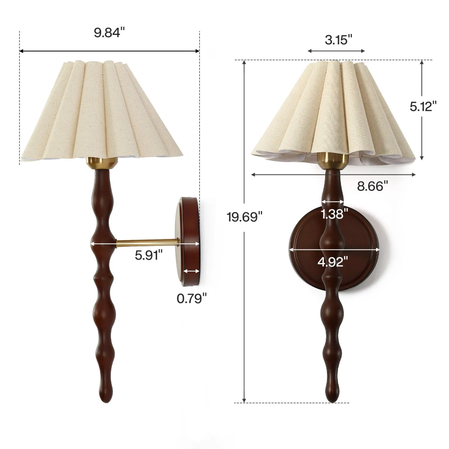 Vintage Wall Sconce, 19.7" 1-Light Wall Lamp with Faux Wood Metal Arm