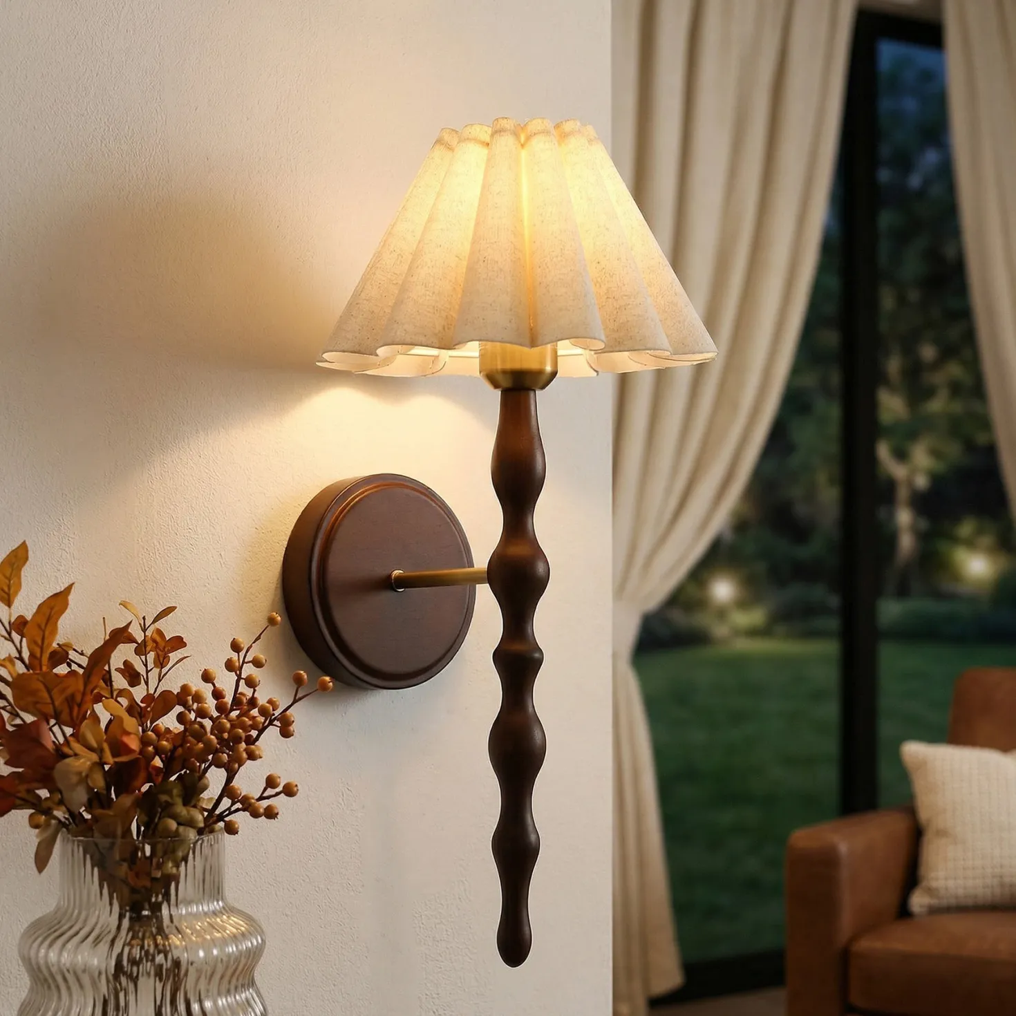 Vintage Wall Sconce, 19.7" 1-Light Wall Lamp with Faux Wood Metal Arm