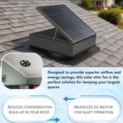 35W Solar Attic Fan, 2200 CFM Smart Roof Vent Built-in Temperature Sensors(JBSF-320E)