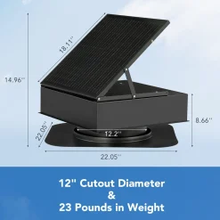 35W Solar Attic Fan, 2200 CFM Smart Roof Vent Built-in Temperature Sensors(JBSF-320E)