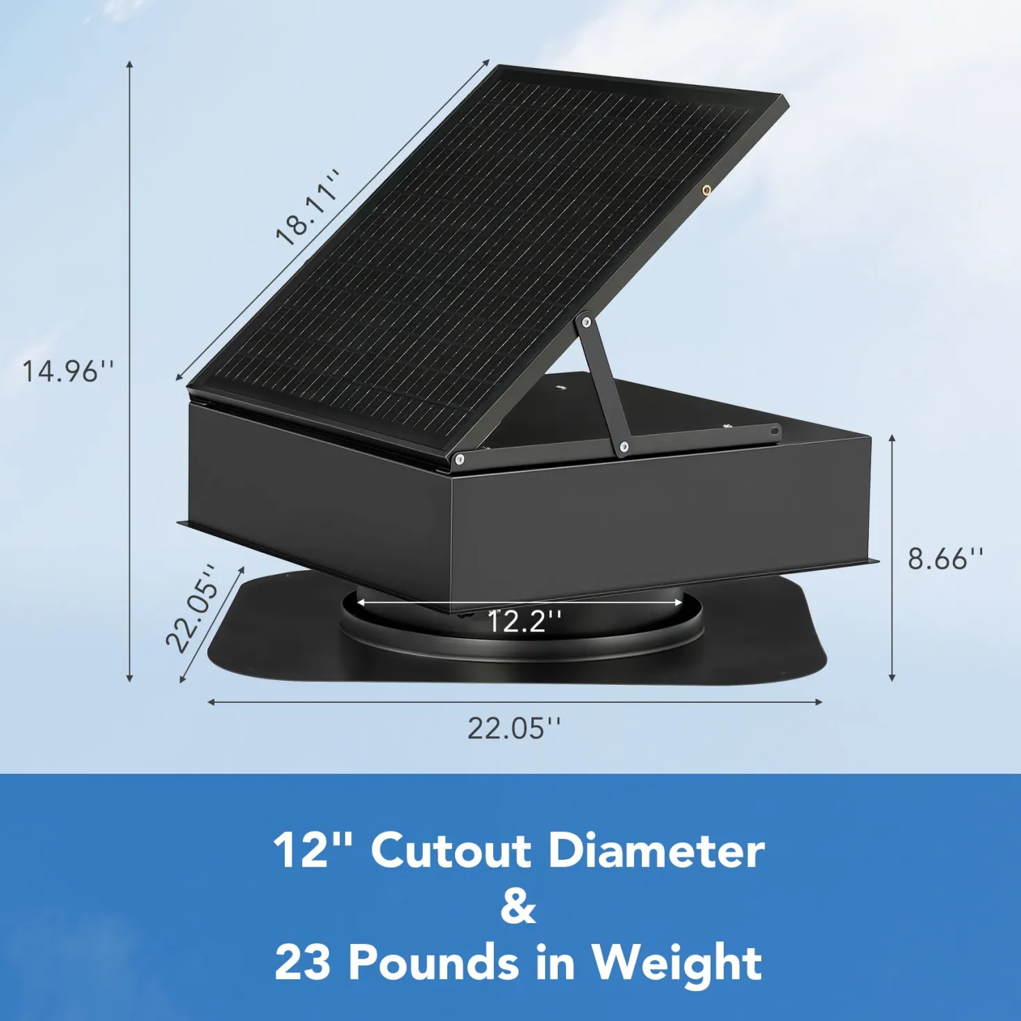 35W Solar Attic Fan, 2200 CFM Smart Roof Vent Built-in Temperature Sensors(JBSF-320E)