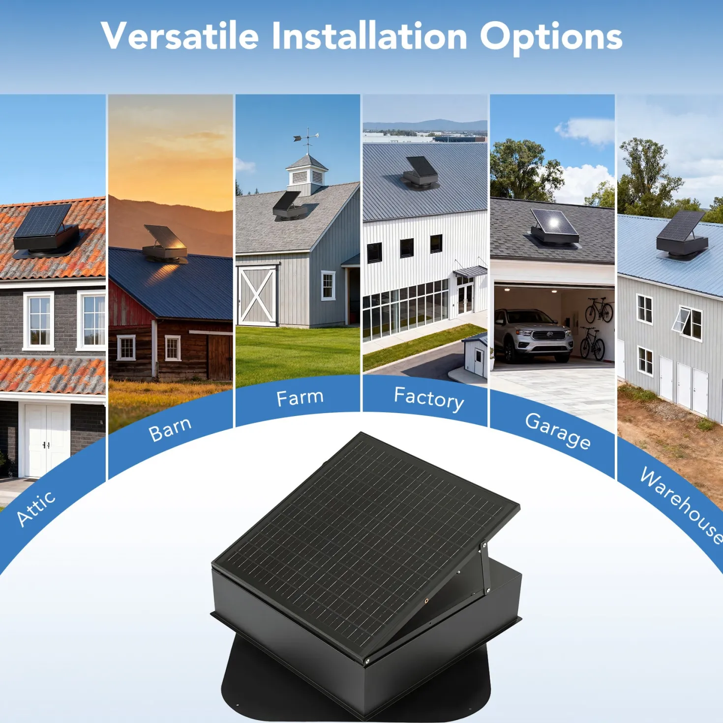35W Solar Attic Fan, 2200 CFM Smart Roof Vent Built-in Temperature Sensors(JBSF-320E)