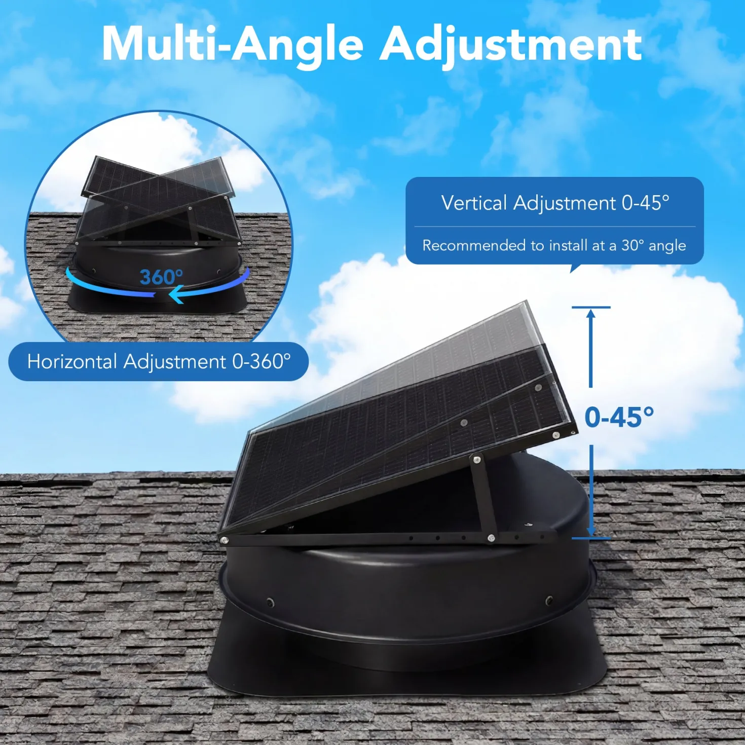 50W Solar Attic Fan with 2500 CFM & Smart Thermostat / Humidity / Smoke Sensor(JBSF-350F)