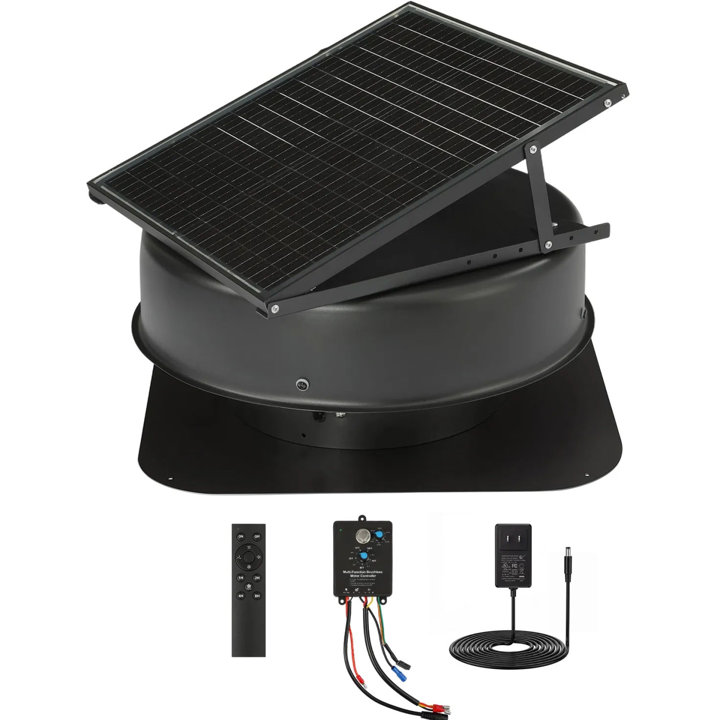 50W Solar Attic Fan with 2500 CFM & Smart Thermostat / Humidity / Smoke Sensor(JBSF-350F)