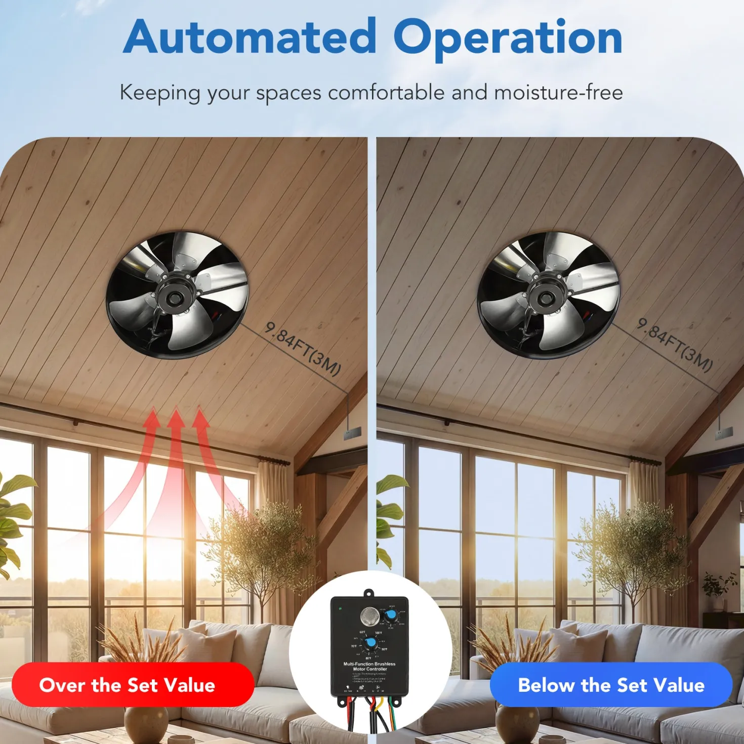 50W Solar Attic Fan with 2500 CFM & Smart Thermostat / Humidity / Smoke Sensor(JBSF-350F)
