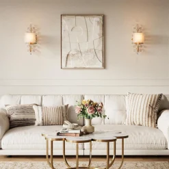 Wall Light Fixtures, Decorative Wall Sconce with Crystal Leaves Shape for Living Room(E12 Base)