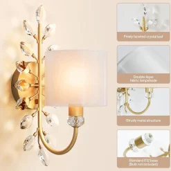Wall Light Fixtures, Decorative Wall Sconce with Crystal Leaves Shape for Living Room(E12 Base)