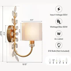 Wall Light Fixtures, Decorative Wall Sconce with Crystal Leaves Shape for Living Room(E12 Base)