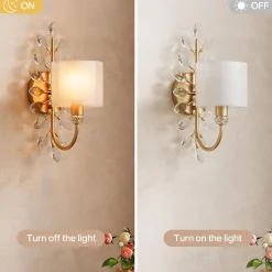 Wall Light Fixtures, Decorative Wall Sconce with Crystal Leaves Shape for Living Room(E12 Base)