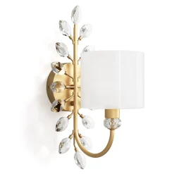 Wall Light Fixtures, Decorative Wall Sconce with Crystal Leaves Shape for Living Room(E12 Base)