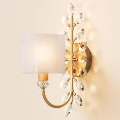 Wall Light Fixtures, Decorative Wall Sconce with Crystal Leaves Shape for Living Room(E12 Base)