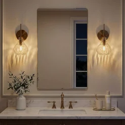 Wall Sconce Set of 2, Bathroom Vanity Wall Lamp with Clear Glass Shade