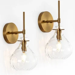 Wall Sconce Set of 2, Bathroom Vanity Wall Lamp with Clear Glass Shade