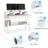White Computer Desk, 47" Writing Desk with Storage Shelf & Drawers